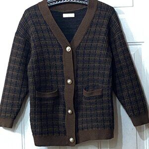 Babaton Aritzia Sz 2XS Women Wool Cardigan Button Up Sweater Brown/Black Pockets